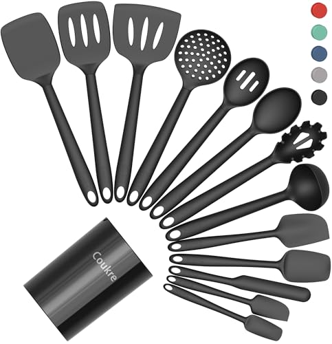 Silicone Kitchen Cooking Utensils Set (PureBlack)