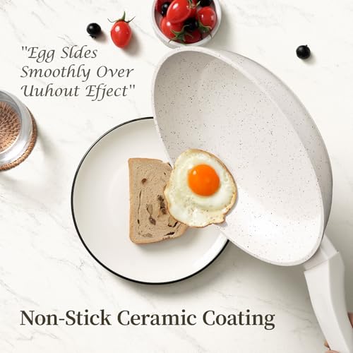 8 Inch Nonstick Frying Pan Small Egg Pan Skillet (8 Inch / White)