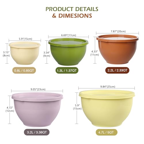 Plastic Mixing Bowls with Lids Set for Kitchen (Yellow)