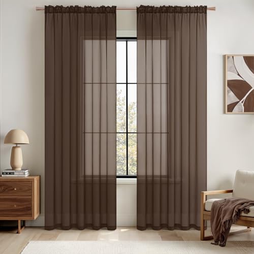 Chocolate Brown Sheer Curtains 54 X 72 Inches (Chocolate Brown / 54"W x 72"L (Pack of 2))