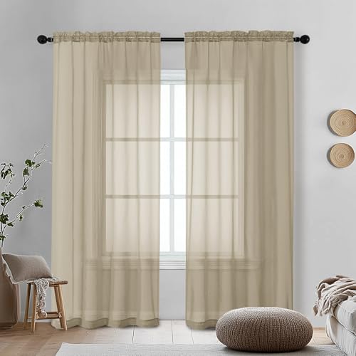 Taupe Sheer Curtains 72 Inches Long 2 Panels (Taupe / 42"W x 72"L (Pack of 2))