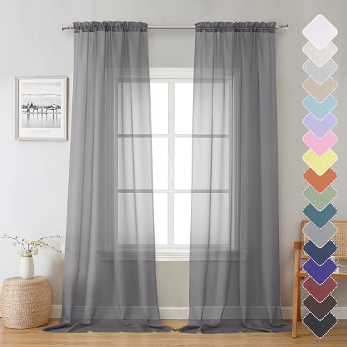 Sheer Curtain Panels Set 96" Inches Long (Charcoal Grey / 40"W x 96"L (Pack of 2))
