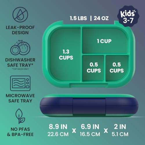 Chill Kids 4 Compartment Bento Box Leakproof Lunch Box (Green/Navy)
