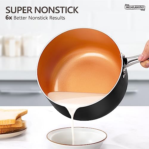 Nonstick 1Qt & 2Qt Copper Sauce Pan Set with Lid (1+2 Quarts)
