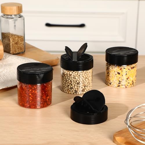 50 Pack 4.7 oz Plastic Spice Jars with Black Cap Empty Clear Plastic Spice Bottle Containers Reusable Seasoning Jars with Shaker Lids for Kitchen Storing and Dispensing Salt Powders (4.7 oz)
