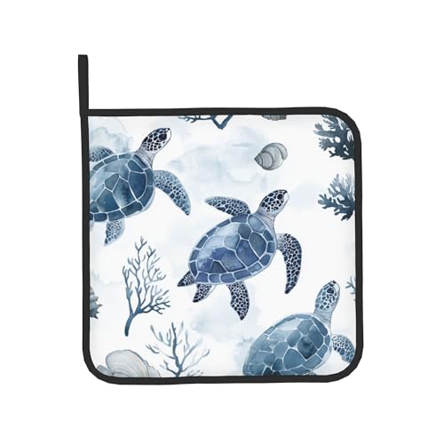 Nautical Oven Mitts for Women (Navy Turtle)