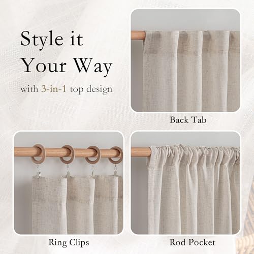 90 Inches Long Curtains for Living Room (50"W x 90"L (Pack of 2) / Natural Linen)