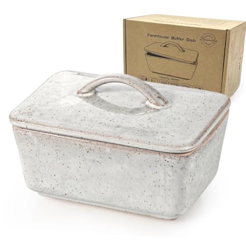 Ceramic Butter Dish with Lid for Countertop (Gray)