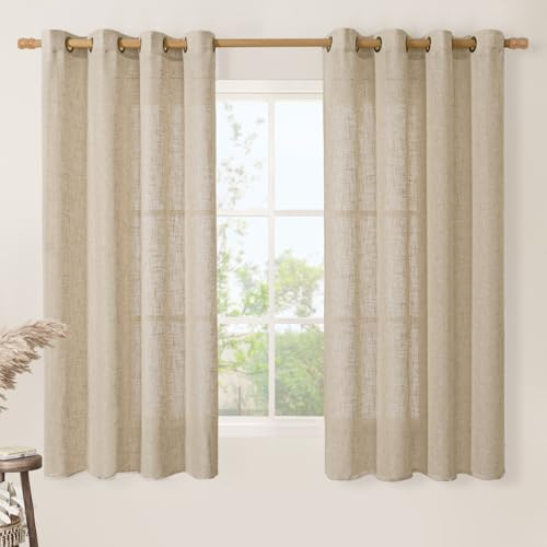 Semi Sheer Linen Curtains 60 Inch Length for Bedroom 2 Panels (52"W x 60"L (Pack of 2) / Brown)