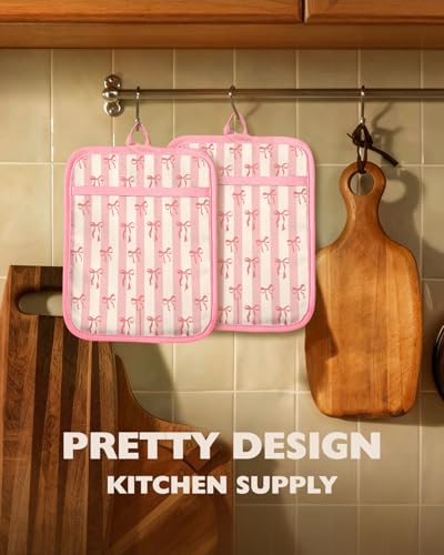 Silcone Bow Pot Holders for Kitchen (Pink Bow)