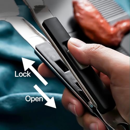 Kitchen Cooking Tongs 11.6 inch 304 Stainless Steel Grill Clamp Spatula for Flipping Bread Steak Fish Toast (Black)