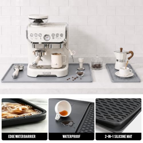 2 In 1 Silicone Coffee Bar Mat Accessories for Keurig Coffee Maker with Detachable Dish Drying Rug Kitchen Counter Under Sink Drainer Necessities Home Decor 16"x24" Extra Large Light Gray (Light Gray / 24" x 16")