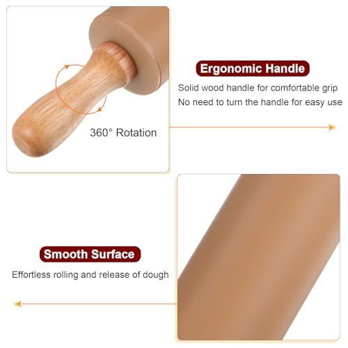 Silicone Rolling Pins for Baking 9.25 Inch Non (Brown / 23.5cm x 4.2cm)