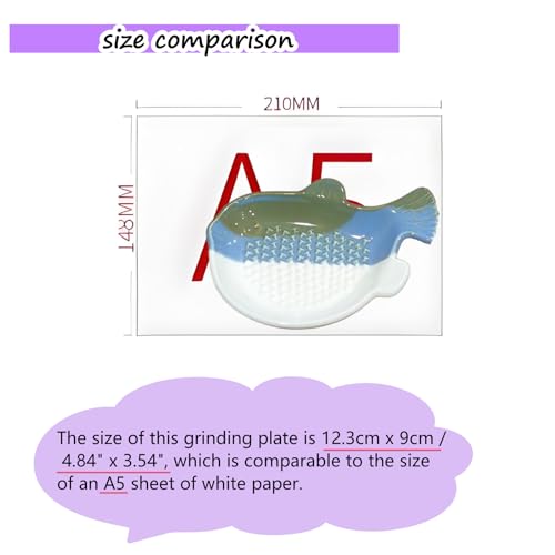 1PCS Ceramic Garlic Ginger Grater Plate with Brush 4.8 Inch (Fish-Shape)