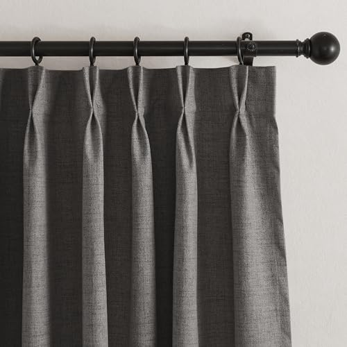 Pinch Pleated Back Tab Curtains Linen Textured 100% Blackout Curtains Thermal Insulated for Bedroom Living Room Bay Window Drapes (Grey / 40"W x 90"L (Pack of 2))