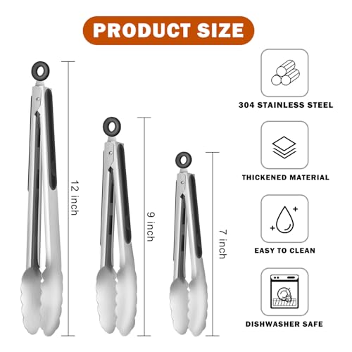 Stainless Steel Kitchen Tongs (3pack (7", 9" and 12"))