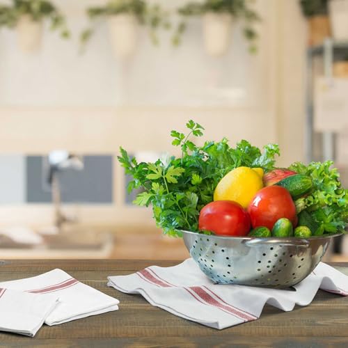 Dish Towels Cotton Kitchen Towels (Red Stripe / Pack of 15)