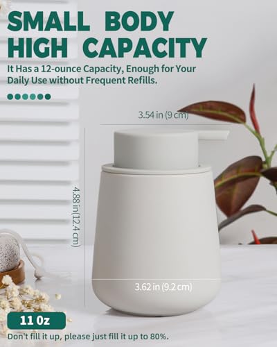 12Oz Ceramic Foam Soap Dispenser for Bathroom Kitchen Counter (Matte Light Grey)