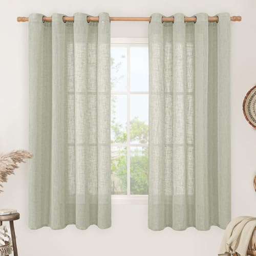 63 Inch Length Sheer Linen Curtains for Bedroom 2 Panels Set (52"W x 63"L (Pack of 2) / Sage Grey)