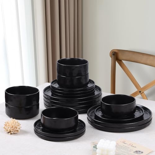18 Pieces Stoneware Dinnerware Set for 6 (18-Piece / Obsidian Black)