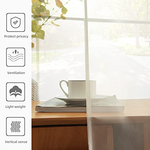 Solid Sheer Rod Pocket Curtain Voile Draperies 2 Panels White Beige Black Grey Coffee 52 Inch Width 45 Inch Long 1 Pair for Kitchen Bedroom Children Living Room Yard (Ivory / 52"W x 45"L (Pack of 2))