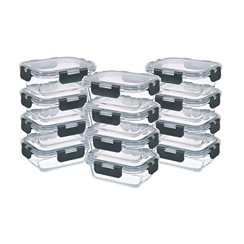 24 Piece Small Glass Food Storage Containers with Lids Airtight (12oz,Same Size - 12 Pack,Grey Set)