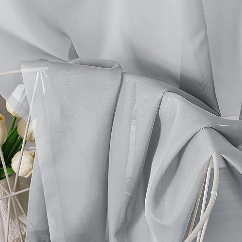 Light Grey Sheer Window Curtains 84 Inches Long 2 PCS (40"W x 84"L (Pack of 2) / Light Grey)