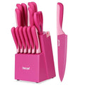 15 Pieces Kitchen Knife Set with Built (Hot Pink)