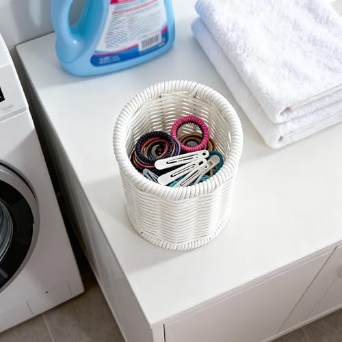 Rattan Jars Cotton Pad Floss Jar Bathroom Vanity Desk Storage (3.15" x 3.15" x 4.33")