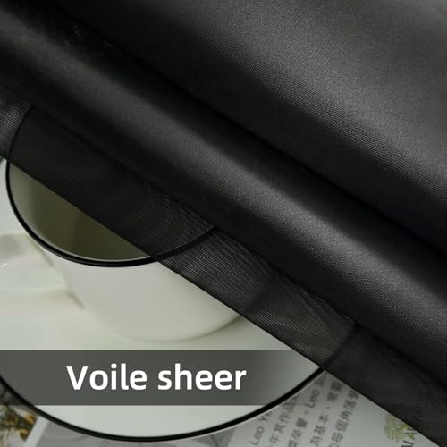 Solid Sheer Rod Pocket Curtain Voile Draperies 2 Panels White Beige Black Ivory Coffee 22 Inch Width 30 Inch Long 1 Pair for Kitchen Bedroom Children Living Room Yard (Black / 22"W x 30"L (Pack of 2))