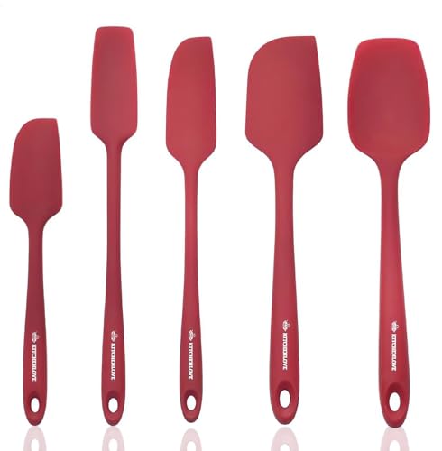 Premium 600°F Heat Resistant 5 Piece Silicone Spatula Set for Baking (Red)