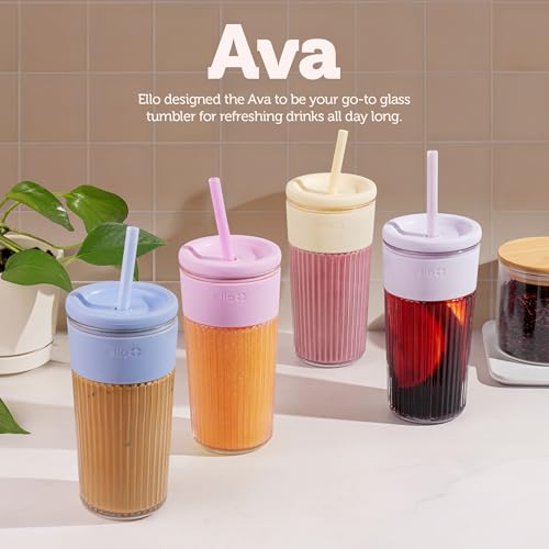 Ava 18oz Glass Tumbler with Straw and Lid for Iced Coffee (Butter Yellow / 18 Ounces)