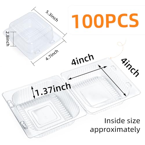100 Count Heavy Duty Clear Clamshell Food Containers Hinged with Lids (100Pcs Clear Sandwich Containers)