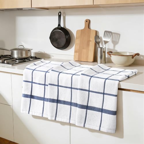 Terry Stripe Kitchen Towels 18"x28" (Stripe Navy Blue / 18 x 28 - 6 Pack)