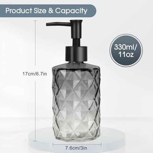 Glass Soap Dispenser with Plastic Pump (Plastic Pump / Diamond-gradient Grey)