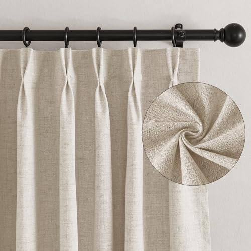 Linen Textured 100% Blackout Curtains Pinch Pleated & Back Tab Drapes Privacy Thermal Insulating for Living Room Kitchen Dining Bay Window (Linen / 40"W x 90"L (Pack of 2))