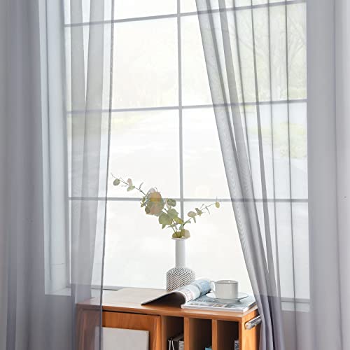 Solid Sheer Rod Pocket Curtain Voile Draperies 2 Panels White Beige Black Grey Coffee 52 Inch Width 63 Inch Long 1 Pair for Kitchen Bedroom Children Living Room Yard (Grey / 52"W x 63"L (Pack of 2))
