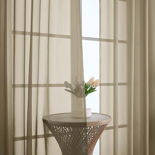 Extra Long Taupe Sheer Curtains 108 Inches Long 2 Panels (Taupe / 59"W x 108"L (Pack of 2))