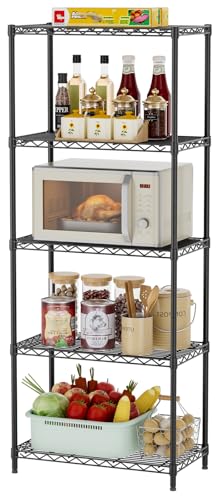 5 Metal Shelves Wire Shelving Storage Shelf Adjustable Unit Pantry (Black / 5 Tier 12"Dx22"Wx59"H)