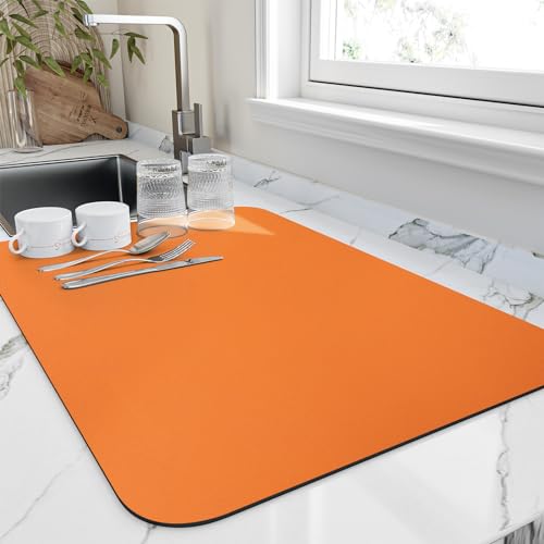 Dish Drying Mat for Kitchen Counter (Orange / 18" x 24")