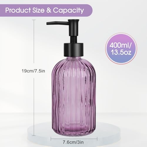 Stripe Glass Soap Dispenser with Black Plastic Pump (Plastic Pump / Purple)