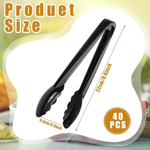 40 Pcs Plastic Tongs for Serving Bulk 9 Inch Serving Disposable Tongs (Black)