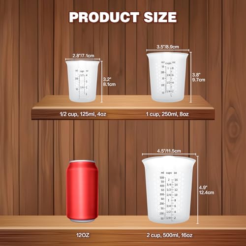 Silicone Measuring Cups Set 125ml + 250ml + 500ml for Cooking Reusable Baking Supplies Silicone Flexible Melting Measure Cup for Butter (125ml+250ml+500ml)