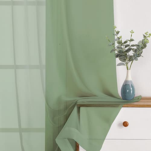 Sheer Window Curtains 144 inch Extra Long 2PCS (Sage Green / 42"W x 144"L (Pack of 2))