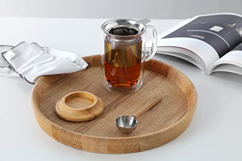 VIVA Minima Double Wall Glass Balance Tea Mug with Mesh Infuser and Wood Lid (Clear Double Wall Glass)