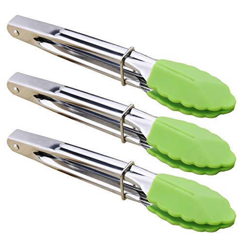7" Mini Tongs with Silicone Tips (7-inch / Green)