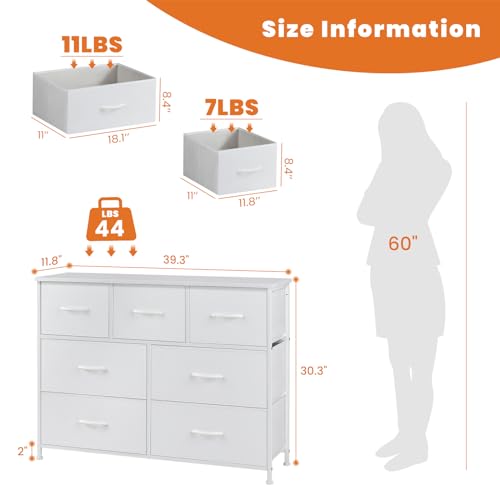 7 Drawer Dresser Storage Organizer with Fabric Bins (White / 39.4"D x 11.8"W x 30.6"H (7 Drawers))