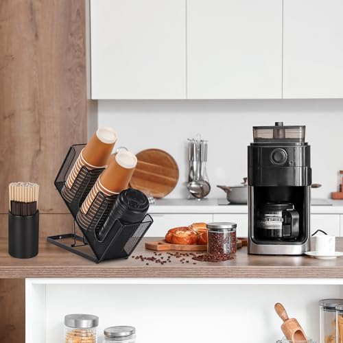 Paper Cup and Lid Holder with Straw Organizer for Coffee Station
