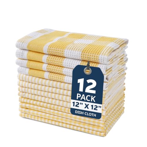 100% Cotton Kitchen Dish Cloths (12"x12" - 12 Pack / 07: Yellow)