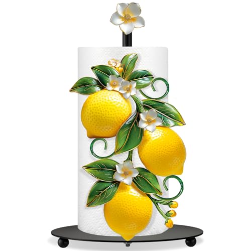 Lemon Paper Towel Holder with Round Base Lemon Bathroom Decor Rustic Housewarming Gifts Dispenser Kitchen Paper Holder Stand for Christmas Yellow Countertop Toilet Home Accessories (Lemon)